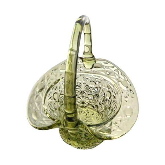 Vintage Fenton Colonial Green Daisy & Button Top Hat Basket - Picture 4 of 7